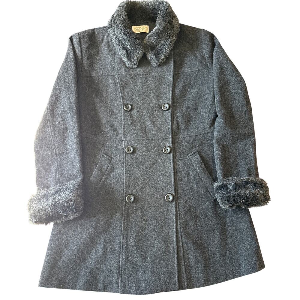 Vintage Zorgy Wool Coat EU 42 Charcoal Faux Fur Collar European Winter
